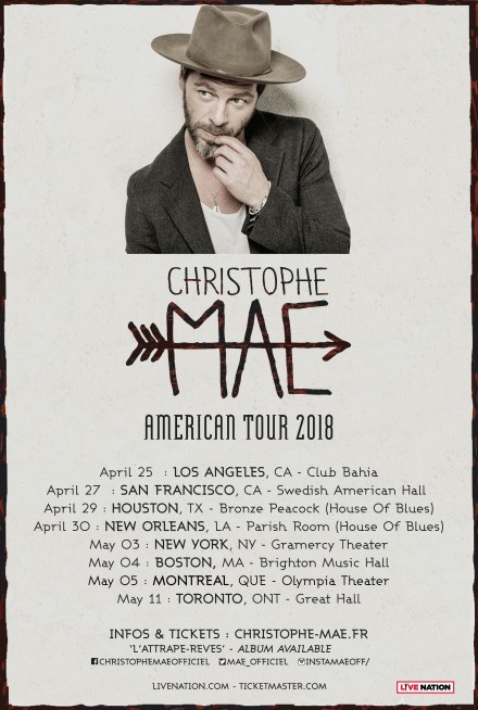 Christophe Mae on tour in the US in April & May